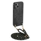 For iPhone 14 Plus Vintage Leather PC Back Cover Phone Case with Crossbody Strap(Black) - 1