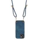 For iPhone 14 Plus Vintage Leather PC Back Cover Phone Case with Crossbody Strap(Blue) - 3