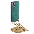 For iPhone 14 Plus Vintage Leather PC Back Cover Phone Case with Crossbody Strap(Green) - 1