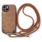 For iPhone 14 Vintage Leather PC Back Cover Phone Case with Crossbody Strap(Brown) - 2