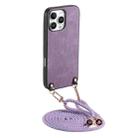 For iPhone 13 Pro Max Vintage Leather PC Back Cover Phone Case with Crossbody Strap(Purple) - 1