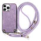 For iPhone 13 Pro Max Vintage Leather PC Back Cover Phone Case with Crossbody Strap(Purple) - 2