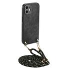 For iPhone 12 Vintage Leather PC Back Cover Phone Case with Crossbody Strap(Black) - 1