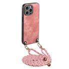 For iPhone 12 Pro Max Vintage Leather PC Back Cover Phone Case with Crossbody Strap(Pink) - 1