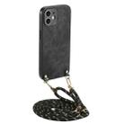 For iPhone 12 mini Vintage Leather PC Back Cover Phone Case with Crossbody Strap(Black) - 1