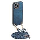 For iPhone 11 Pro Max Vintage Leather PC Back Cover Phone Case with Crossbody Strap(Blue) - 1