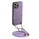 For iPhone 11 Pro Max Vintage Leather PC Back Cover Phone Case with Crossbody Strap(Purple) - 1