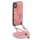 For iPhone XS Max Vintage Leather PC Back Cover Phone Case with Crossbody Strap(Pink) - 1