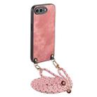 For iPhone 7 Plus / 8 Plus Vintage Leather PC Back Cover Phone Case with Crossbody Strap(Pink) - 1