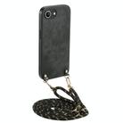 For  iPhone 16e Vintage Leather PC Back Cover Phone Case with Crossbody Strap(Black) - 1