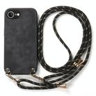 For  iPhone 16e Vintage Leather PC Back Cover Phone Case with Crossbody Strap(Black) - 2