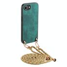 For  iPhone 16e Vintage Leather PC Back Cover Phone Case with Crossbody Strap(Green) - 1