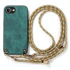 For  iPhone 16e Vintage Leather PC Back Cover Phone Case with Crossbody Strap(Green) - 2