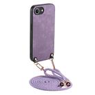 For  iPhone 16e Vintage Leather PC Back Cover Phone Case with Crossbody Strap(Purple) - 1