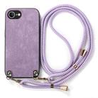 For  iPhone 16e Vintage Leather PC Back Cover Phone Case with Crossbody Strap(Purple) - 2
