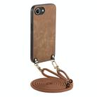 For  iPhone 16e Vintage Leather PC Back Cover Phone Case with Crossbody Strap(Brown) - 1