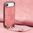 For iPhone Air Vintage Leather PC Back Cover Phone Case with Crossbody Strap(Pink) - 1