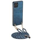For Samsung Galaxy A22 5G Vintage Leather PC Back Cover Phone Case with Crossbody Strap(Blue) - 1