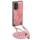 For Samsung Galaxy A52 5G / 4G Vintage Leather PC Back Cover Phone Case with Crossbody Strap(Pink) - 1