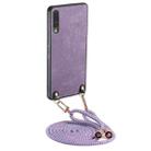 For Samsung Galaxy A50 / A50s Vintage Leather PC Back Cover Phone Case with Crossbody Strap(Purple) - 1