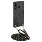For Samsung Galaxy A30 / A20 Vintage Leather PC Back Cover Phone Case with Crossbody Strap(Black) - 1