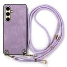 For Samsung Galaxy A56 5G Vintage Leather PC Back Cover Phone Case with Crossbody Strap(Purple) - 2