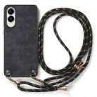 For Samsung Galaxy S25 Edge 5G Vintage Leather PC Back Cover Phone Case with Crossbody Strap(Black) - 2
