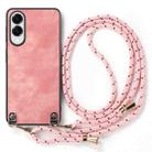 For Samsung Galaxy S25 Edge 5G Vintage Leather PC Back Cover Phone Case with Crossbody Strap(Pink) - 2