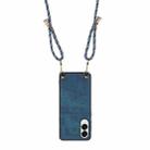 For Samsung Galaxy S25 Edge 5G Vintage Leather PC Back Cover Phone Case with Crossbody Strap(Blue) - 3