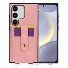 For Samsung Galaxy S24+ 5G Skin Card Bag Crossbody Lanyard Phone Case(Pink) - 1