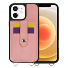 For iPhone 12 Crossbody Skin Card Bag Lanyard Phone Case(Pink) - 1