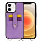 For iPhone 12 Crossbody Skin Card Bag Lanyard Phone Case(Purple) - 1