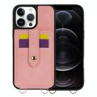 For iPhone 12 Pro Crossbody Skin Card Bag Lanyard Phone Case(Pink) - 1