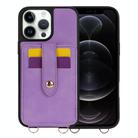 For iPhone 12 Pro Crossbody Skin Card Bag Lanyard Phone Case(Purple) - 1