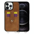 For iPhone 12 Pro Crossbody Skin Card Bag Lanyard Phone Case(Brown) - 1