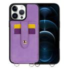 For iPhone 12 Pro Max Crossbody Skin Card Bag Lanyard Phone Case(Purple) - 1