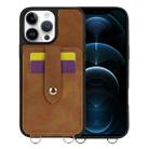 For iPhone 12 Pro Max Crossbody Skin Card Bag Lanyard Phone Case(Brown) - 1