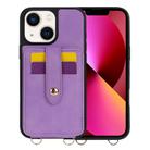 For iPhone 13 Crossbody Skin Card Bag Lanyard Phone Case(Purple) - 1