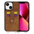 For iPhone 13 Crossbody Skin Card Bag Lanyard Phone Case(Brown) - 1
