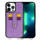 For iPhone 13 Pro Max Crossbody Skin Card Bag Lanyard Phone Case(Purple) - 1