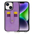 For iPhone 14 Crossbody Skin Card Bag Lanyard Phone Case(Purple) - 1