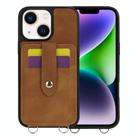 For iPhone 14 Crossbody Skin Card Bag Lanyard Phone Case(Brown) - 1