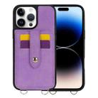 For iPhone 14 Pro Crossbody Skin Card Bag Lanyard Phone Case(Purple) - 1