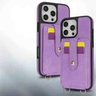 For iPhone 14 Pro Crossbody Skin Card Bag Lanyard Phone Case(Purple) - 3