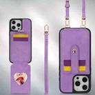 For iPhone 14 Plus Crossbody Skin Card Bag Lanyard Phone Case(Purple) - 2