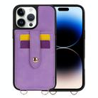 For iPhone 14 Pro Max Crossbody Skin Card Bag Lanyard Phone Case(Purple) - 1