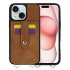 For iPhone 15 Crossbody Skin Card Bag Lanyard Phone Case(Brown) - 1