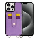 For iPhone 15 Pro Crossbody Skin Card Bag Lanyard Phone Case(Purple) - 1