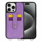 For iPhone 15 Pro Max Crossbody Skin Card Bag Lanyard Phone Case(Purple) - 1