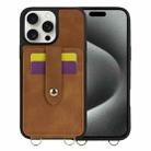 For iPhone 15 Pro Max Crossbody Skin Card Bag Lanyard Phone Case(Brown) - 1